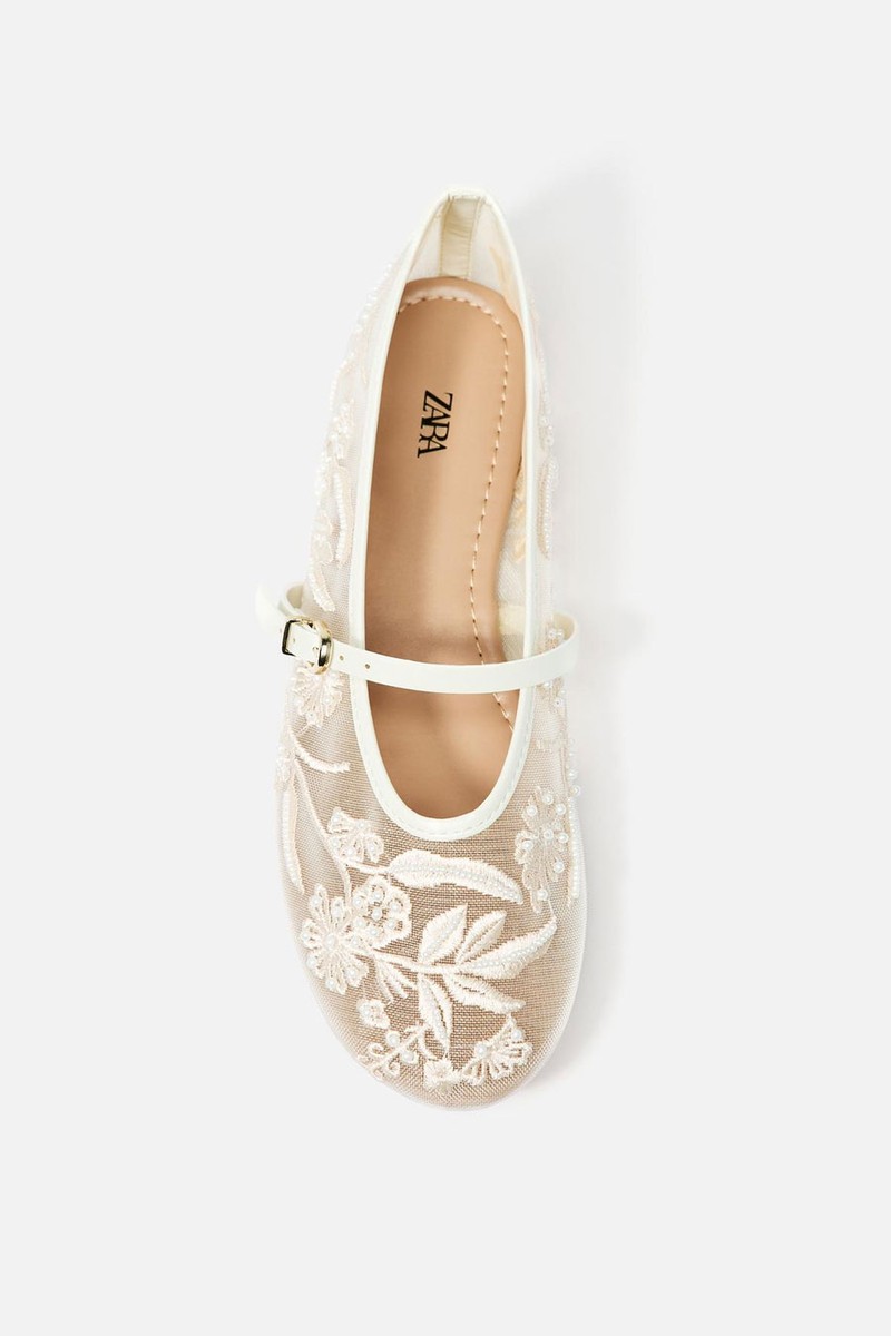 Embroidered Mesh Ballerinas