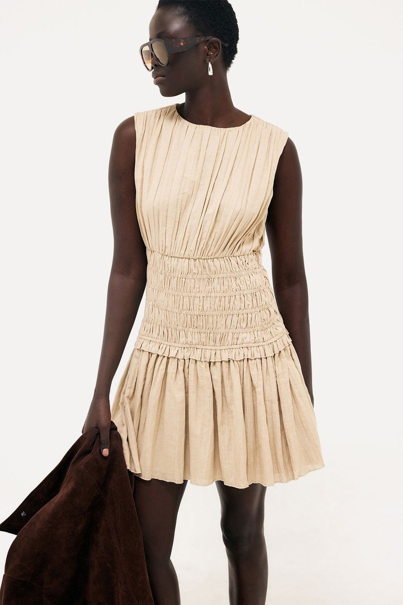 Linen Blend Sleeveless Smock Mini Dress