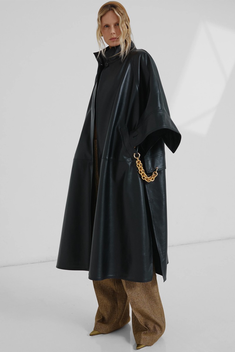 Nappa Leather Oversized Cape Coat