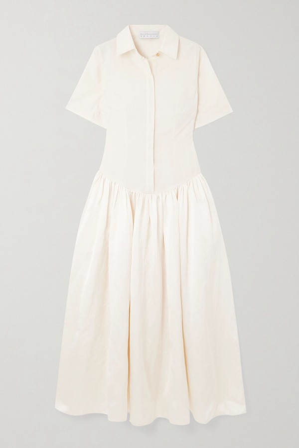 Mena Pleated Poplin & Dupioni Midi Dress from Abadia