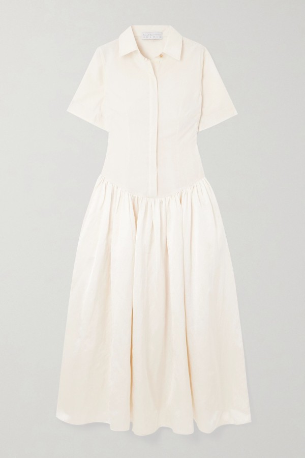 Mena Pleated Poplin & Dupioni Midi Dress from Abadia