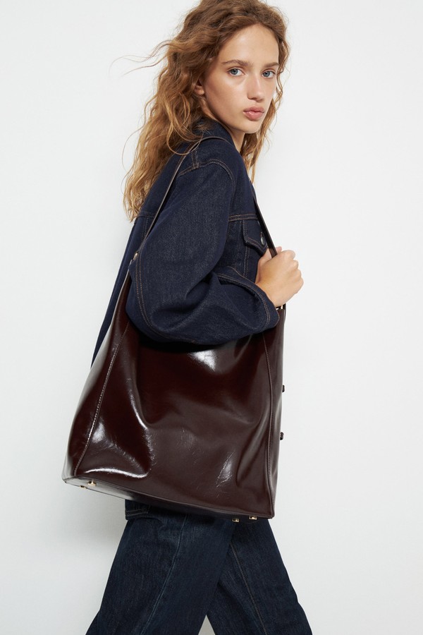 Faux Patent Leather Bucket Bag from Limé