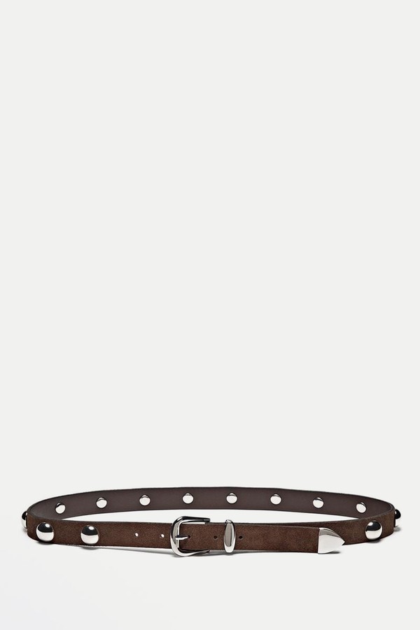 Split Suede Leather Studded Belt