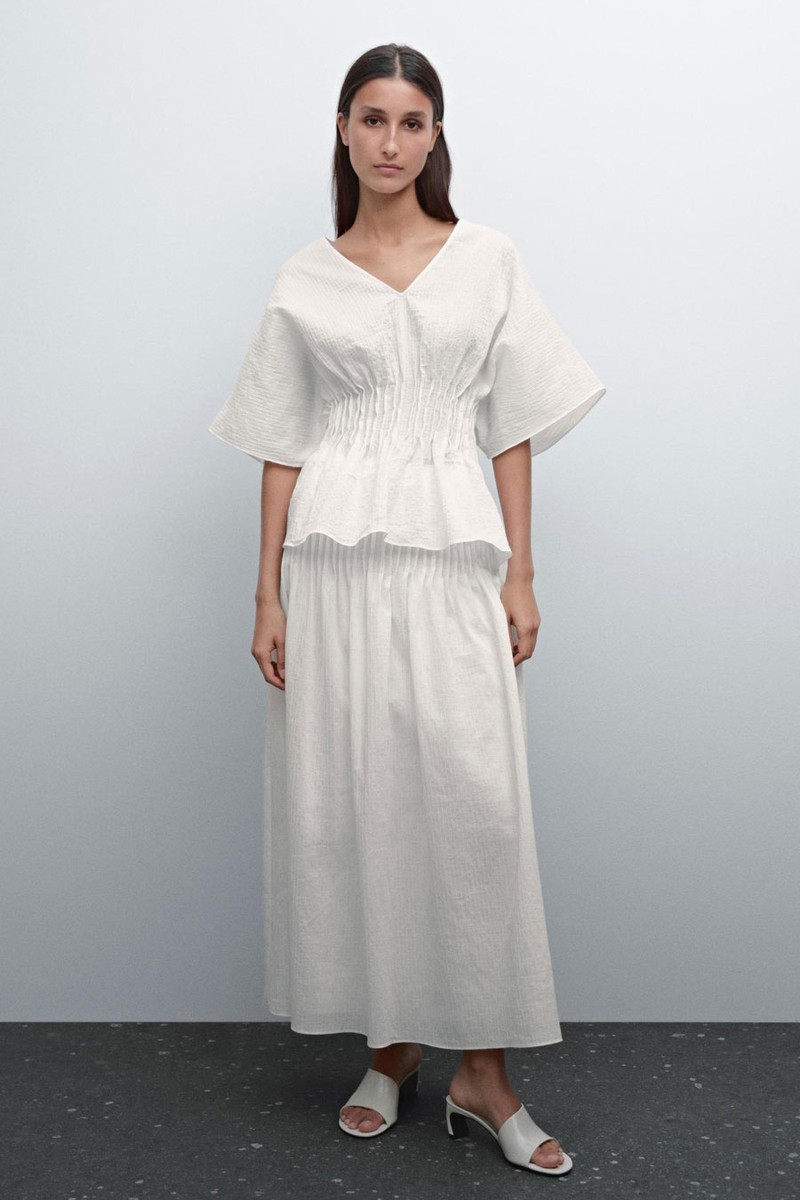 Cotton Blend Shirt With Gathered Detail