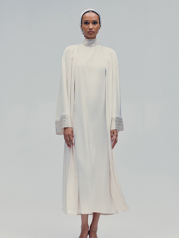 Embellished-Cuff Satin Kaftan 