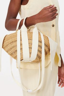 Sophie Mini Canvas-Trim Woven Basket Bag from Muuñ