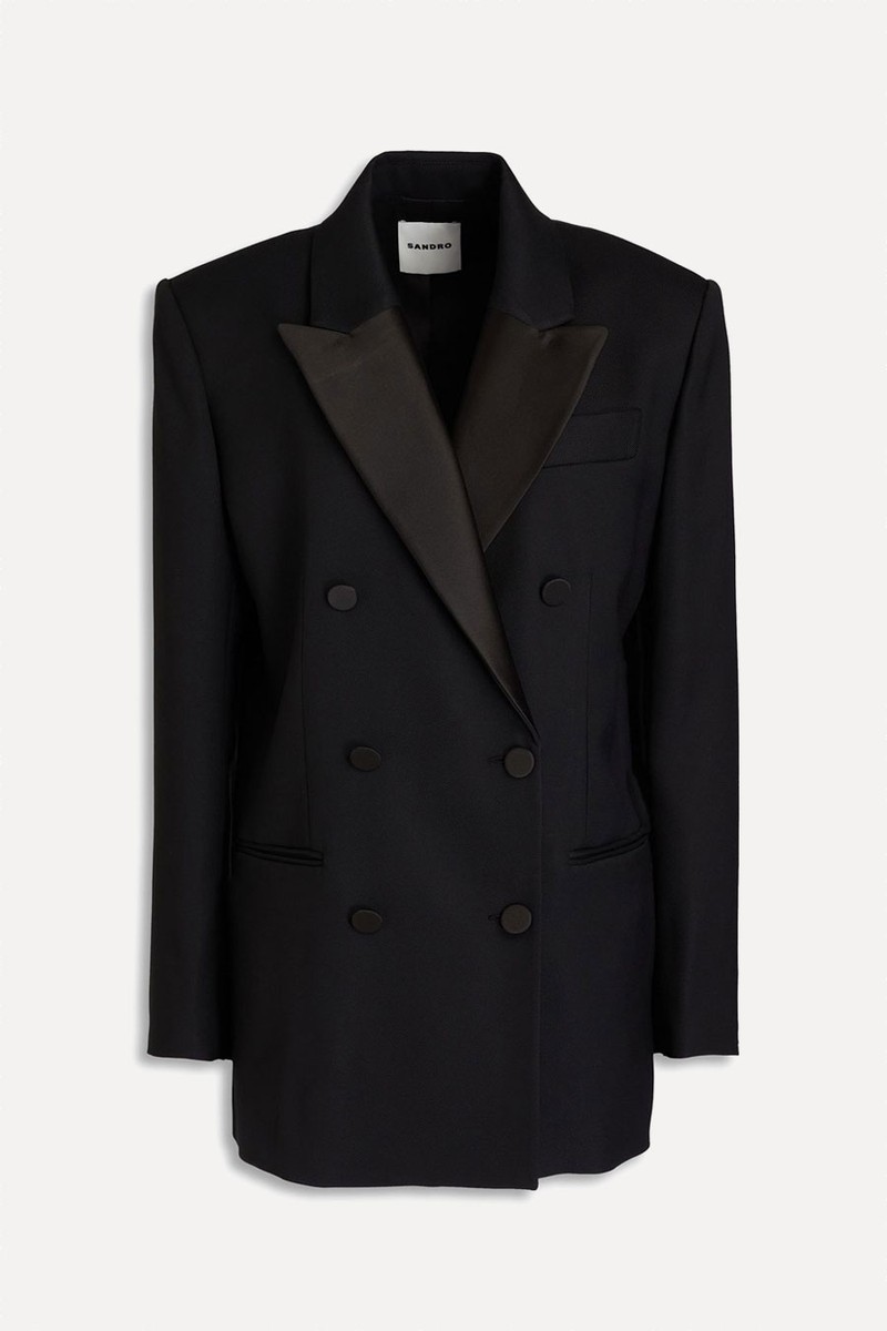 Double-Breasted Satin-Twill Paneled Twill Blazer from Sandro