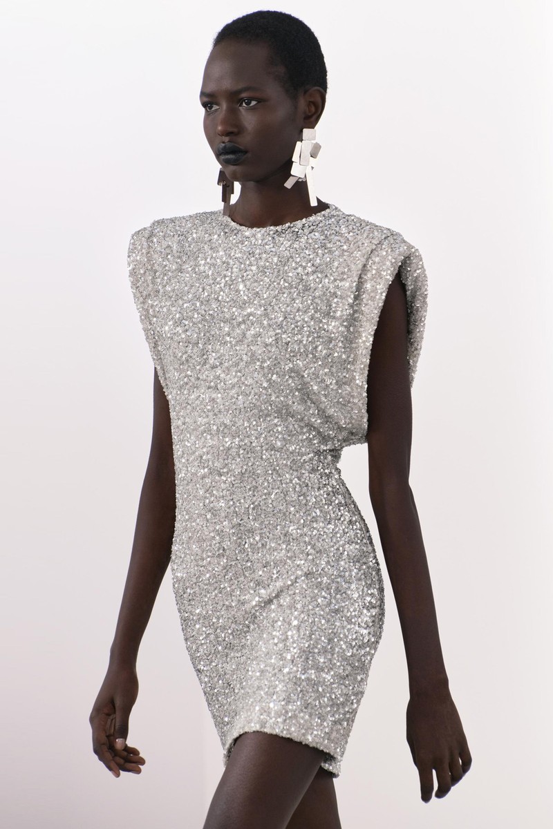 Sequinned Dress With Shoulder Pads from Zara