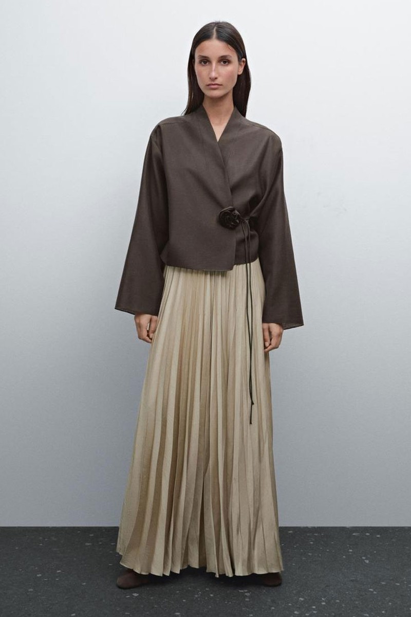 Flowing Pleated Satin Skirt