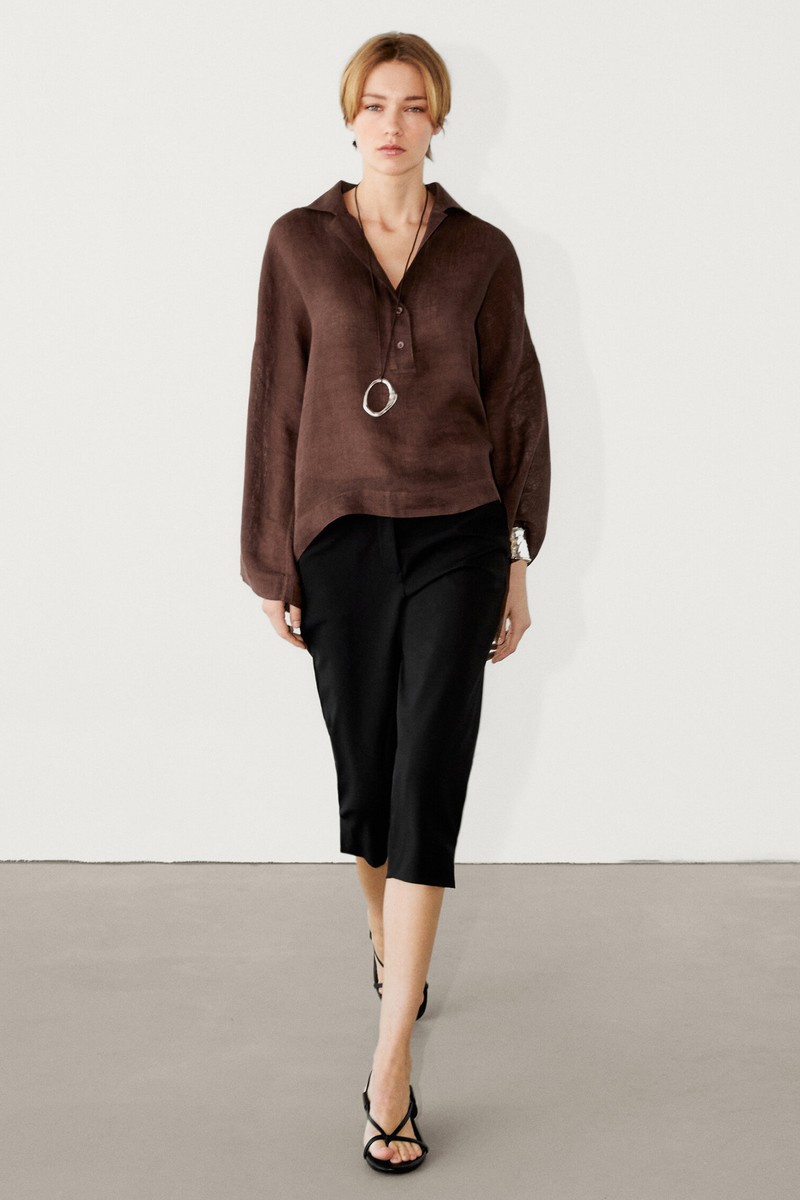 Long Sleeve Linen Shirt With Polo Collar from Massimo Dutti