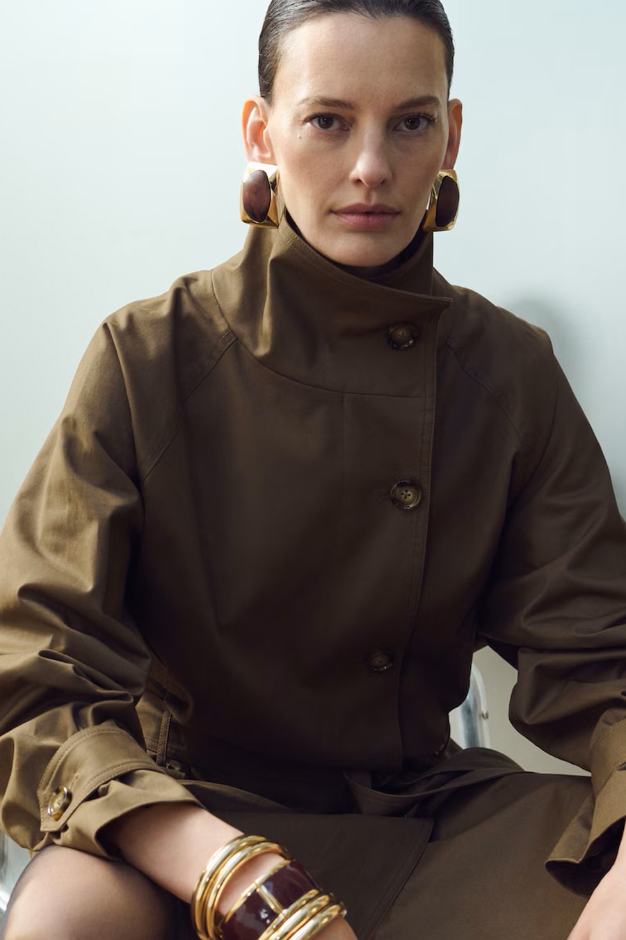 Funnel Neck Belted Trench Coat from Mango
