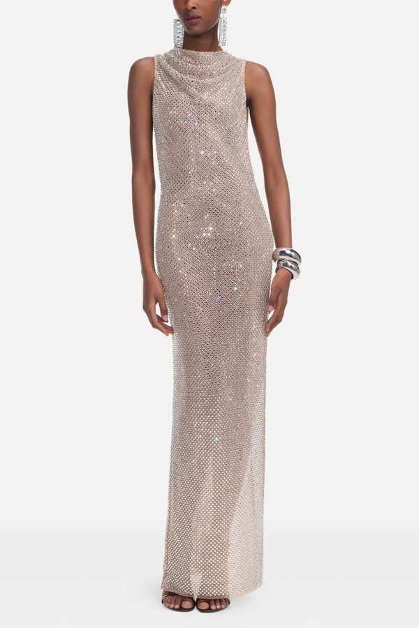 Silver Rhinestone Drape Maxi Dress from Self-Portrait