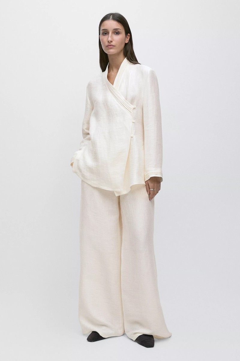 Linen Blend Kimono With Lapel Detail from Massimo Dutti