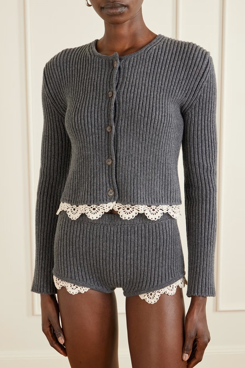 Cropped Lace-Trimmed Ribbed Wool Cardigan from Magda Butrym
