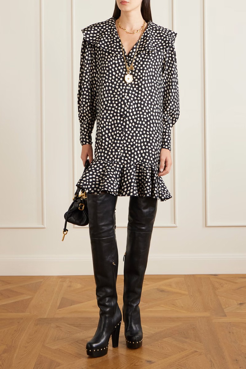 Ruffled Polka-Dot Silk-Jacquard Mini Dress from Chloé