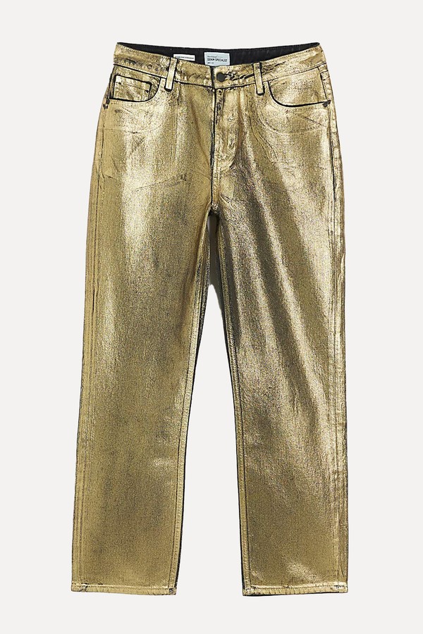 Gold Relaxed Straight Coated Jeans from River Island