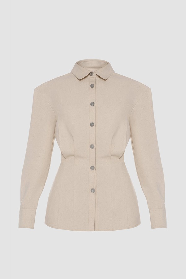 Cream Denim Constructed Shirt