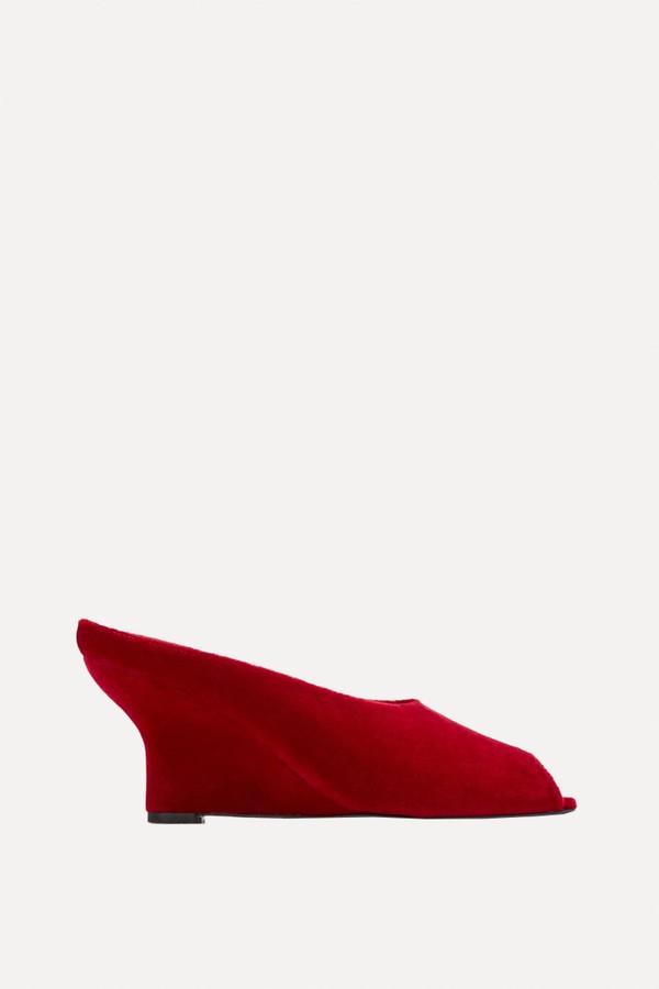 Peep-Toe Velvet Wedge Mules from Toteme