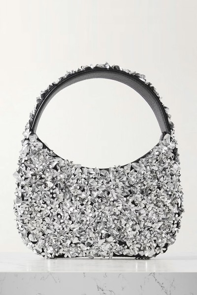 Embellished Faux Leather-Trimmed Shoulder Bag from Clio Peppiatt