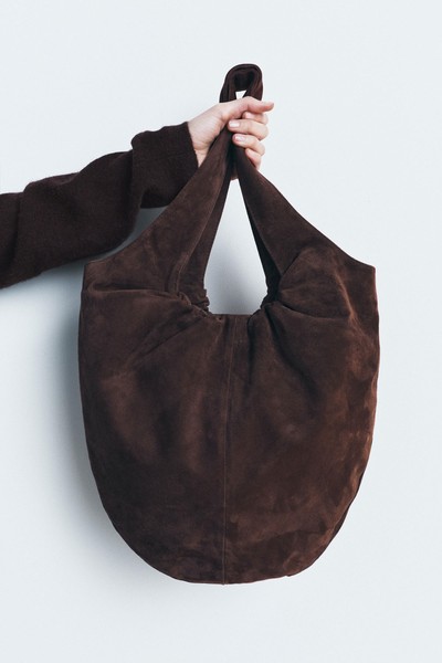 Gathered Split Suede Bucket Bag