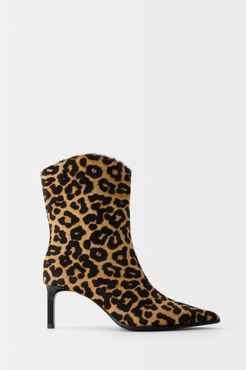 Leopard Print Leather Ankle Boots from Bershka