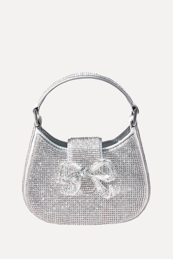 Silver Rhinestone Crescent Bow Micro Bag  from Self-Portrait