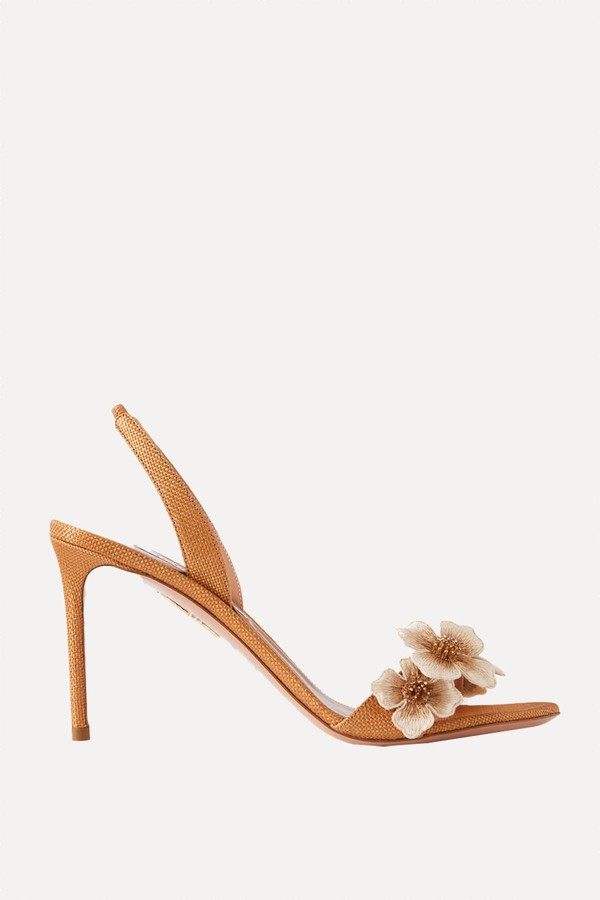 Passionflower 85 Embellished Raffia Slingback Sandals from AQUAZZURA