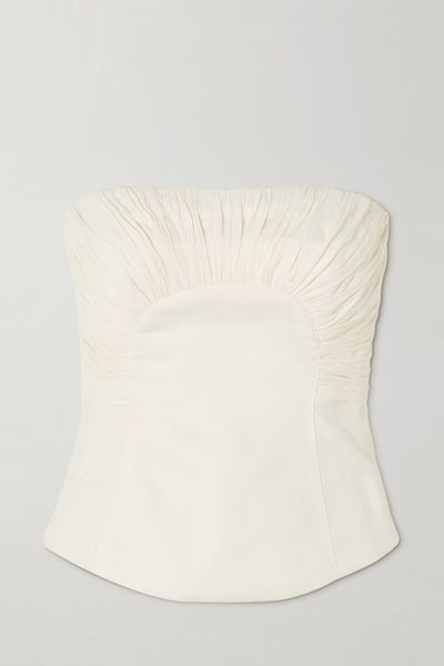 Oriel Strapless Ruched Linen-Blend Bustier Top from AJE