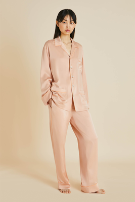 Yves Shell Pink Sandwashed Silk Pajamas from Olivia Von Halle