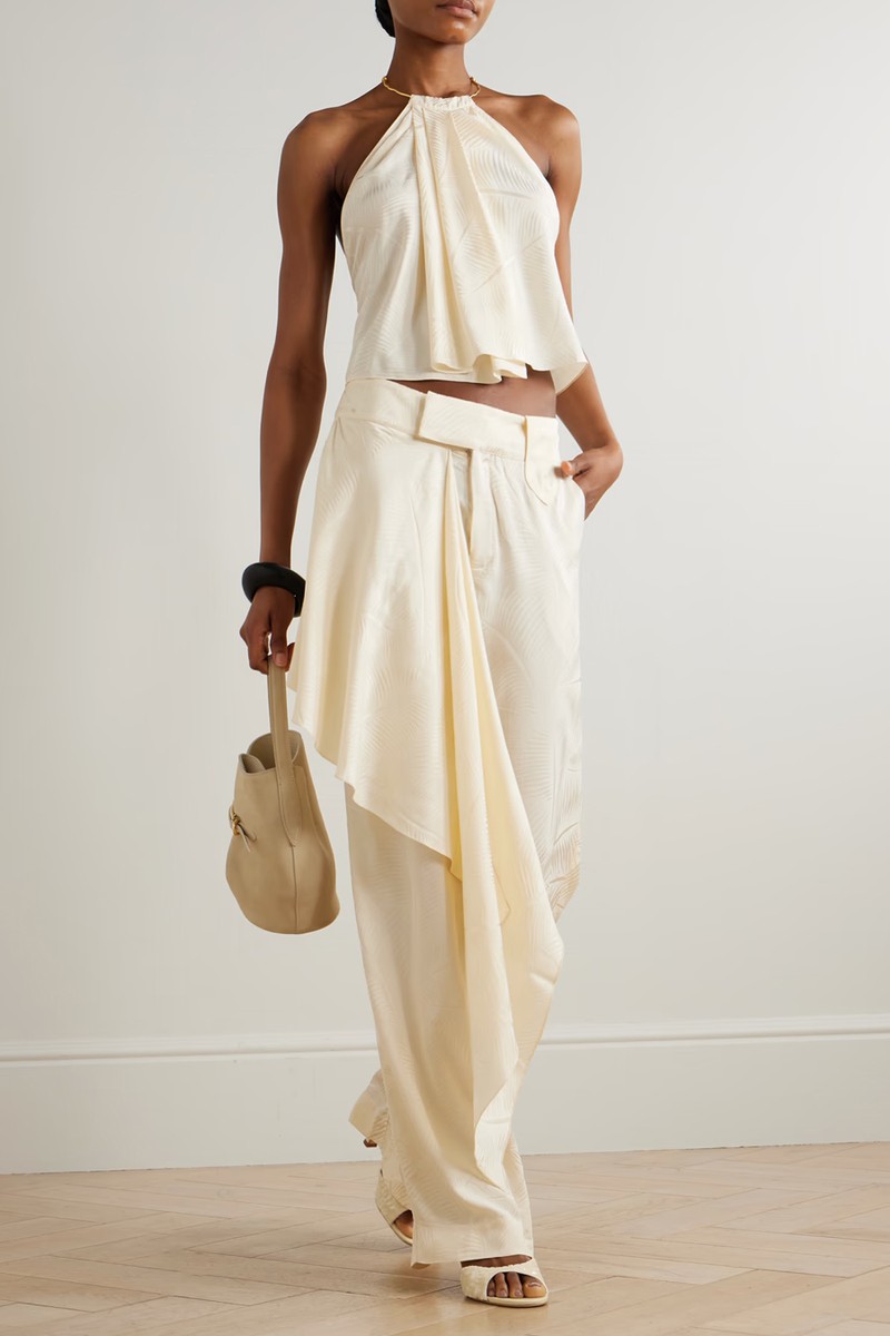 The Root Embellished Smocked Satin-Jacquard Halterneck Top from JOHANNA ORTIZ
