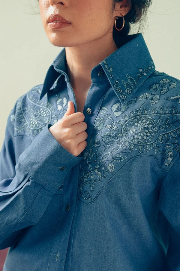 Dhun Denim Embroidered Shirt from AOMI