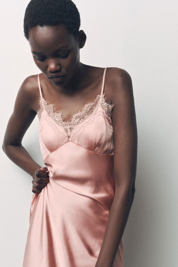 Satin-Finish Dress With Viscose & Lace from Zara