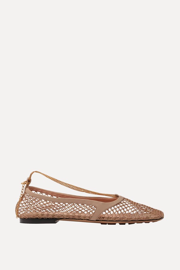 Stretch Chain-Embellished Ballerina Flats from Bottega Veneta