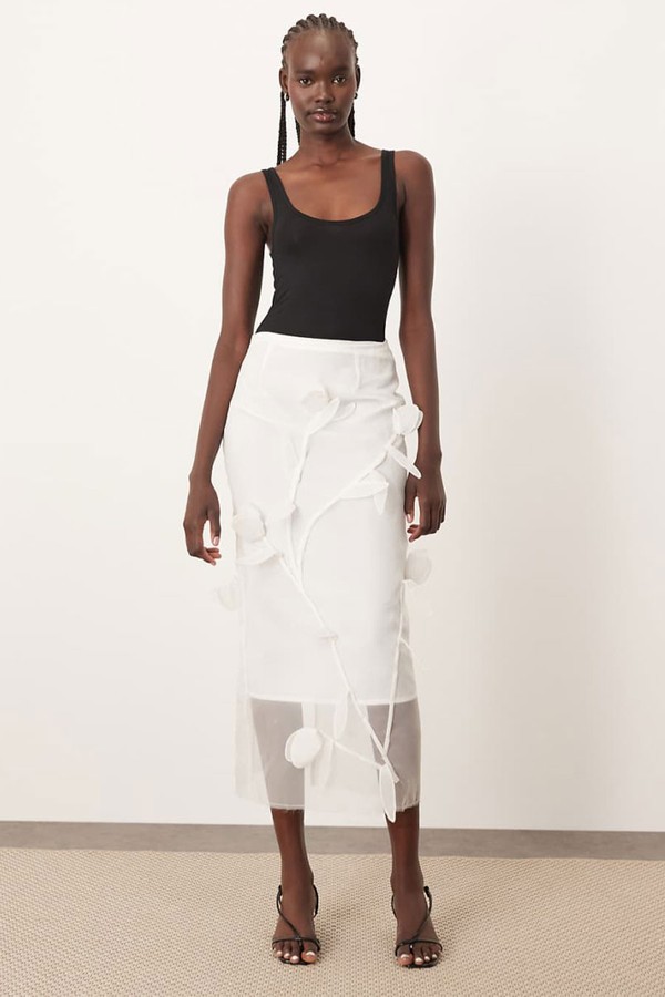 Organza Floral Applique Midi Skirt from Arrange