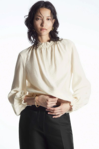 Ruffled High-Neck Blouse