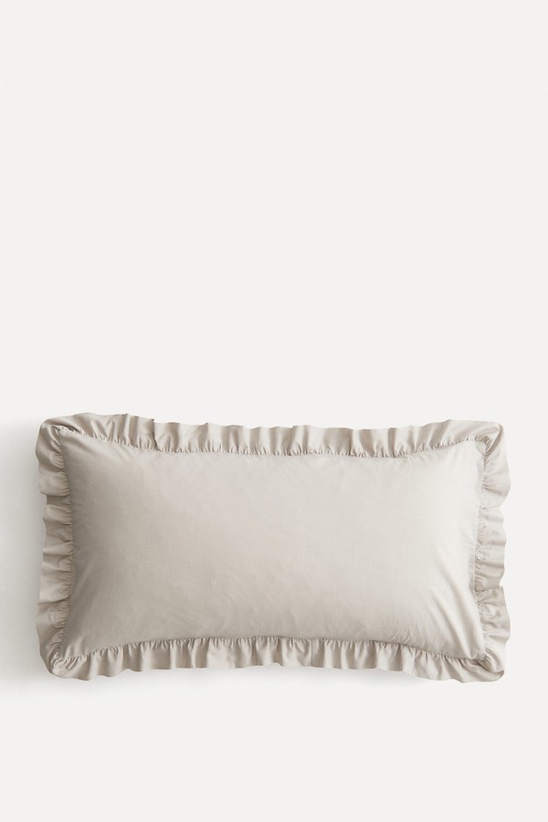 Frill-Trimmed Cotton Cushion Cover