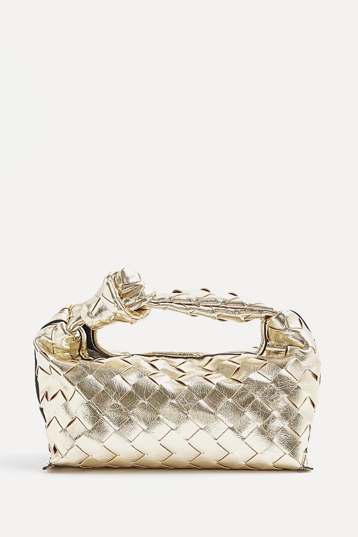 Gold Faux Leather Knot Woven Clutch Bag from River Island