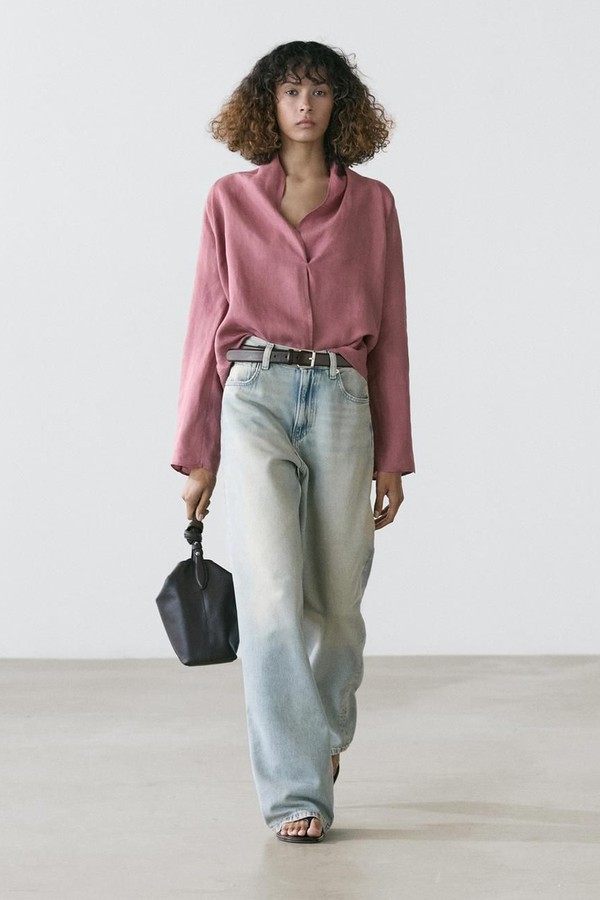 Flowing Linen Wrap Blouse