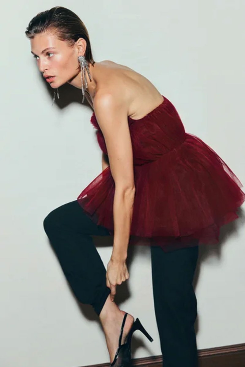 Pleated Tulle Bandeau Top from H&M