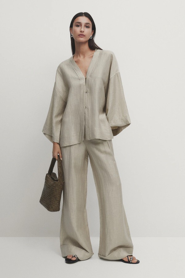 Linen Blend Wide-Leg Trousers from Massimo Dutti