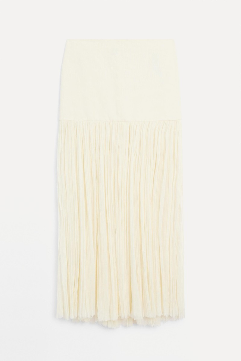 Long Silk Blend Skirt With Corset Belt