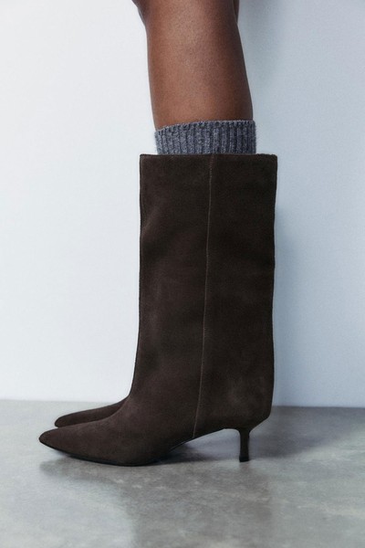 Wide Leg Split Suede Ankle Boots