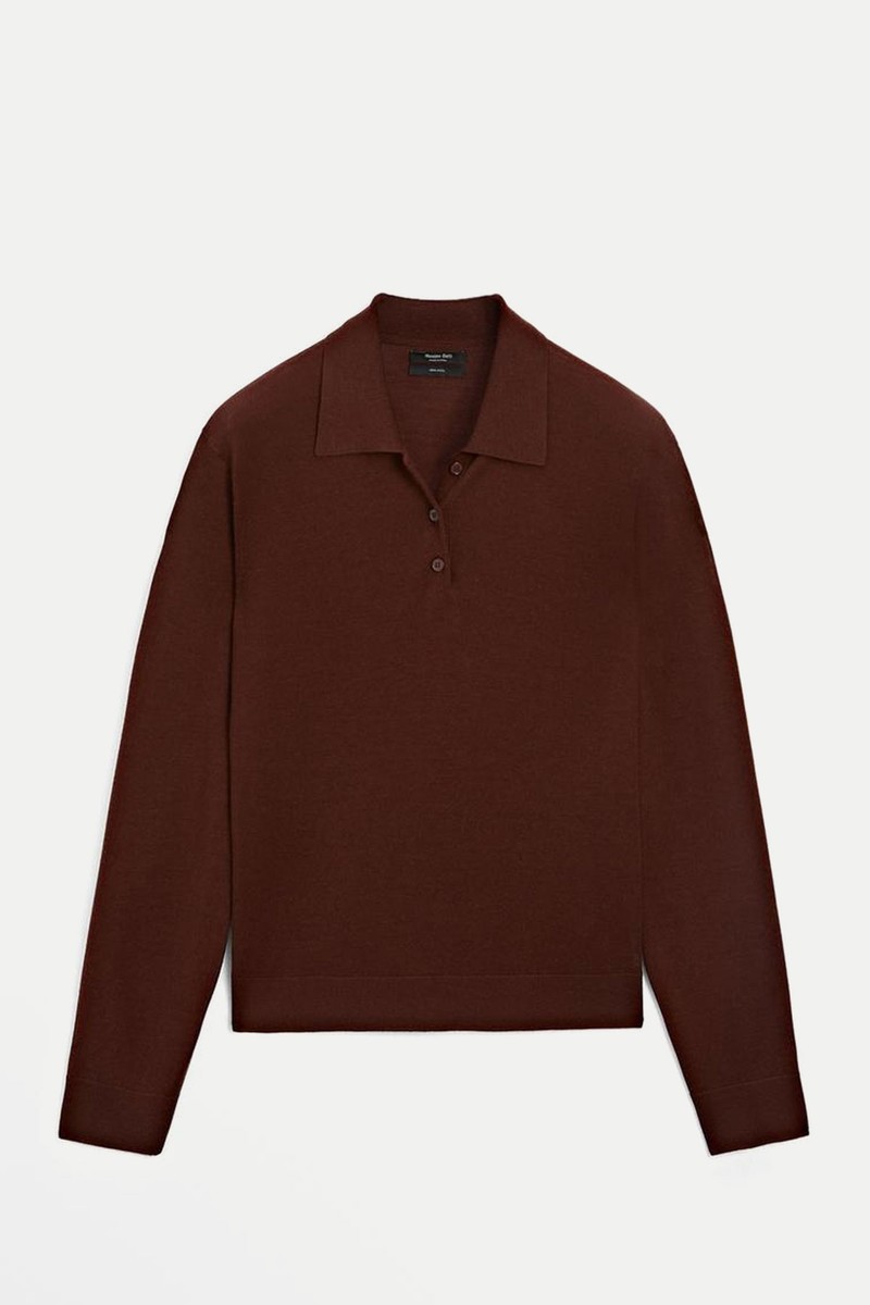 Cotton Blend Knit Polo Sweater