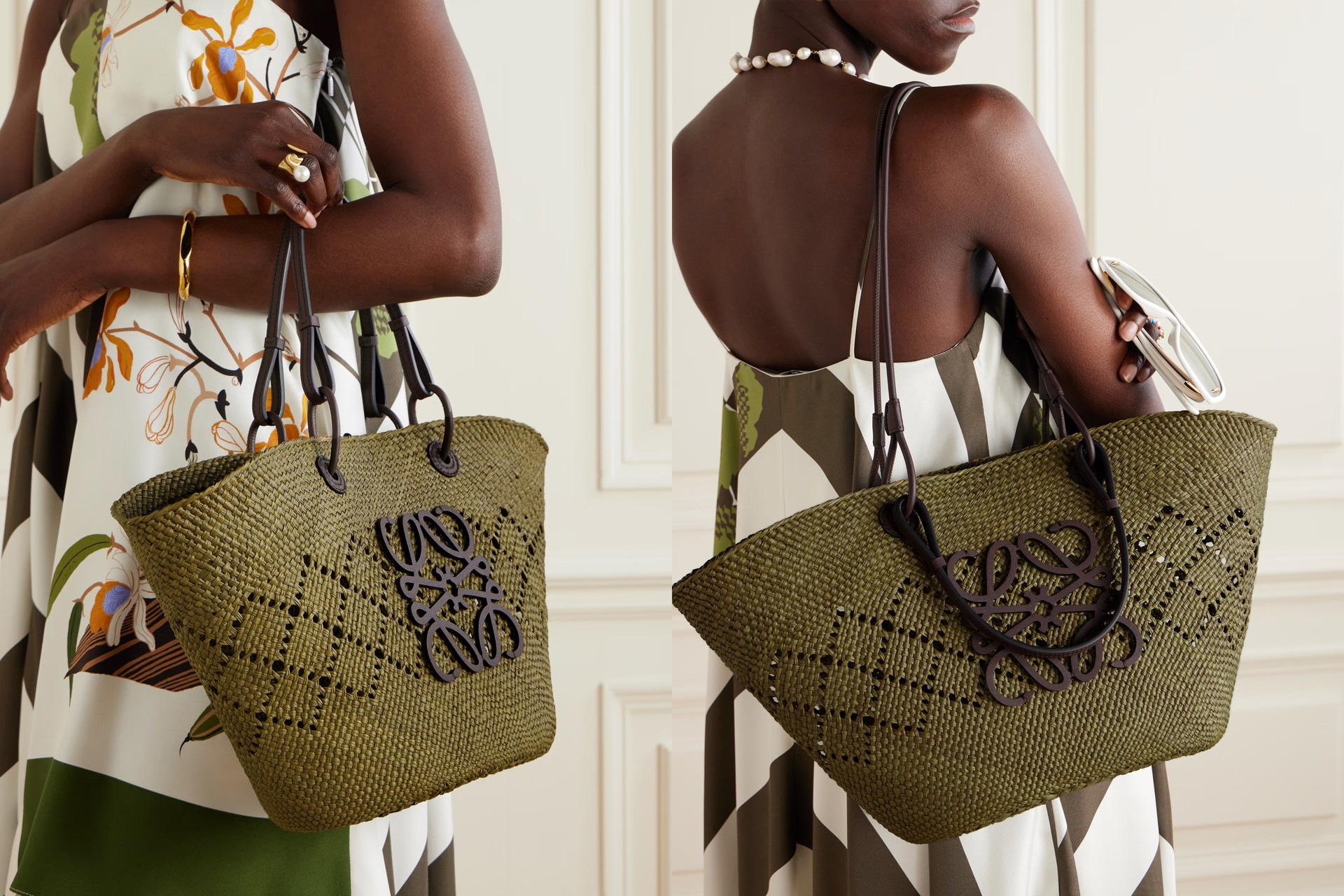 Appliquéd Leather-Trimmed Perforated Raffia Tote, AED 3,700 | Loewe X Paula's Ibiza