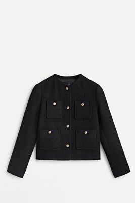 Textured Cropped Jacket With Four Pockets from Massimo Dutti