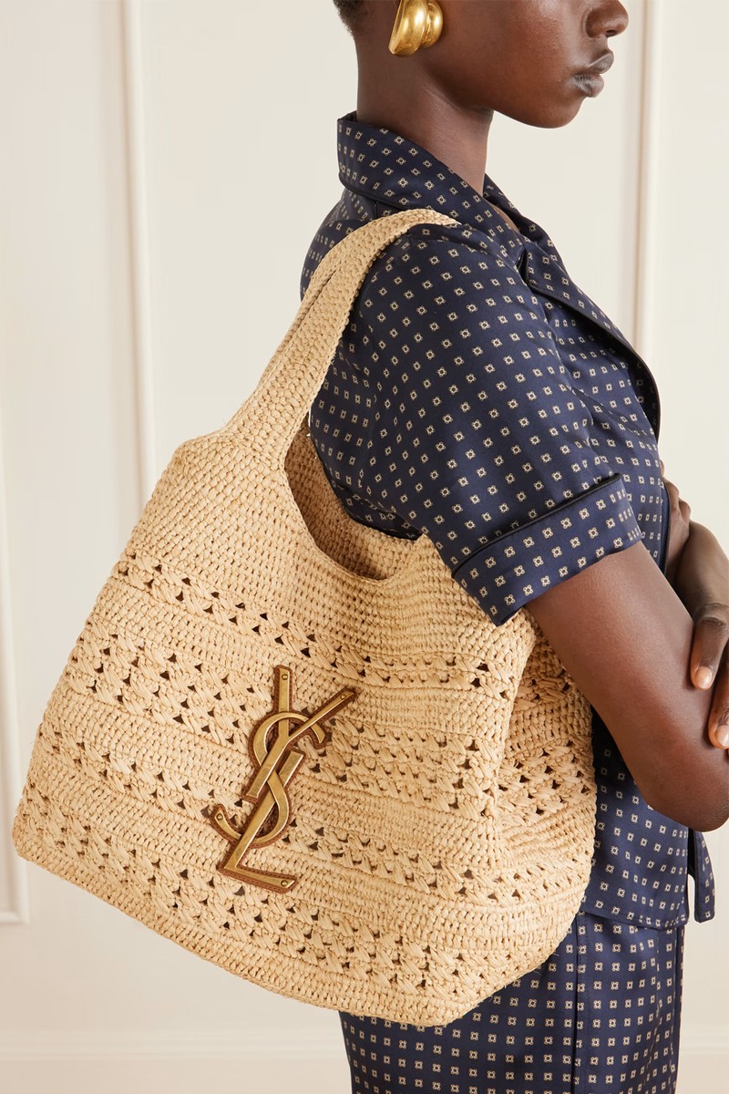 Icare Medium Logo-Appliquéd Raffia Tote from SAINT LAURENT