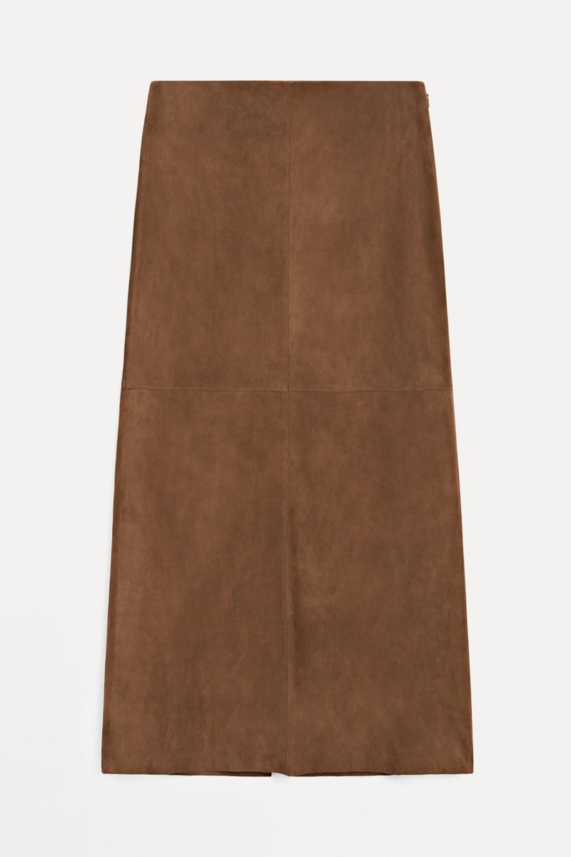 Suede Leather Midi Skirt from Massimo Dutti