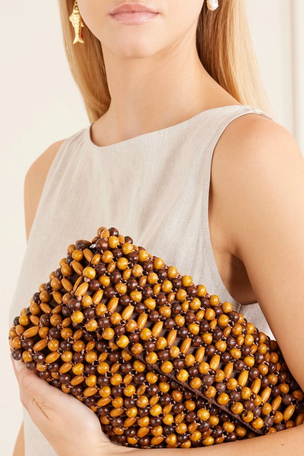 Timmy Wooden-Beaded Shoulder Bag from STAUD