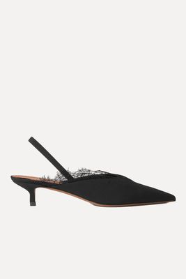 Irena Lace-Trimmed Crepe De Chine Slingback Pumps from Neous