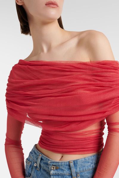 Veiled Off-Shoulder Silk Tulle Top from Christopher Esber